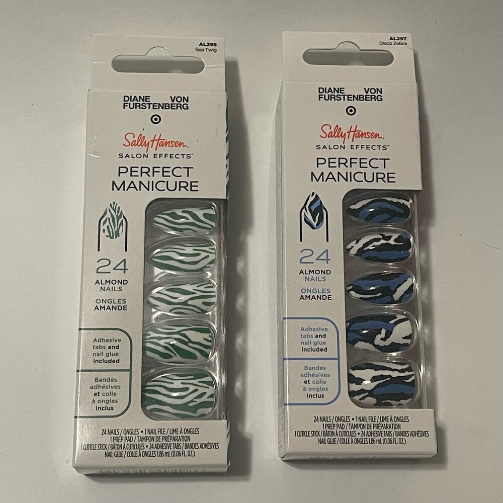 2 NEW IN BOX DVF Target Sally Hansen patterned fake nails almond shape 2 boxes